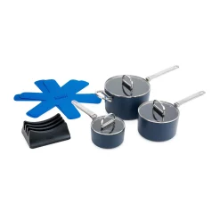 Joseph Joseph Space 3-Piece Non-Stick Folding Handle Saucepan & Lid Set - Midnight Blue