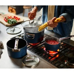 Joseph Joseph Space 3-Piece Non-Stick Folding Handle Saucepan & Lid Set - Midnight Blue