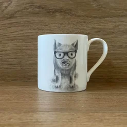 Katherine Sheard Fine China 380ml Mug - Preston Pig With Glasses
