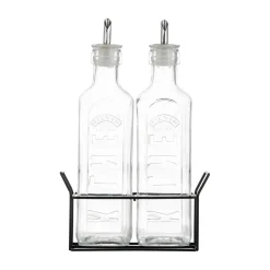 Kilner Set of 2 600ml Glass Oil Bottles & Metal Rack