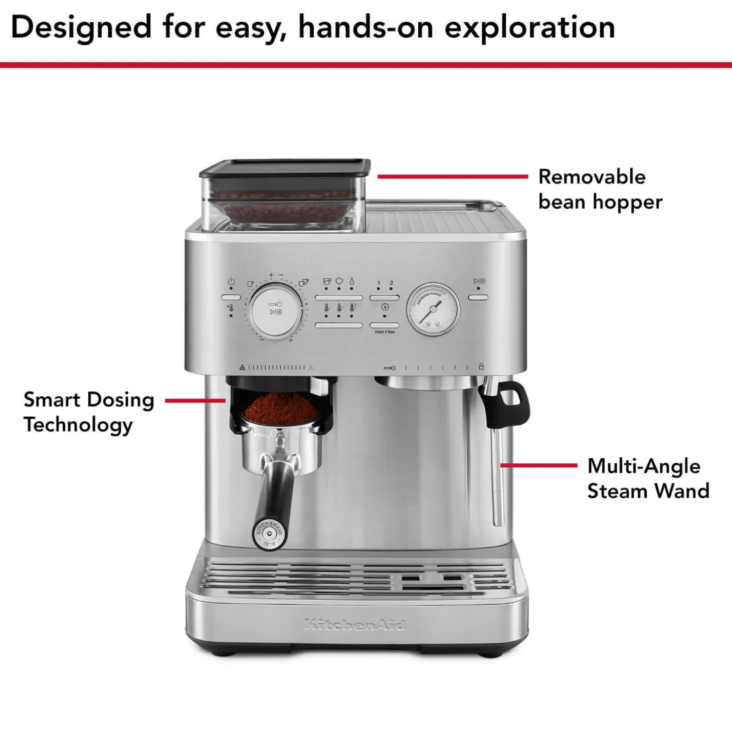 KitchenAid 5KES6551BSX Semi Automatic Espresso Machine with Burr Grinder - Stainless Steel