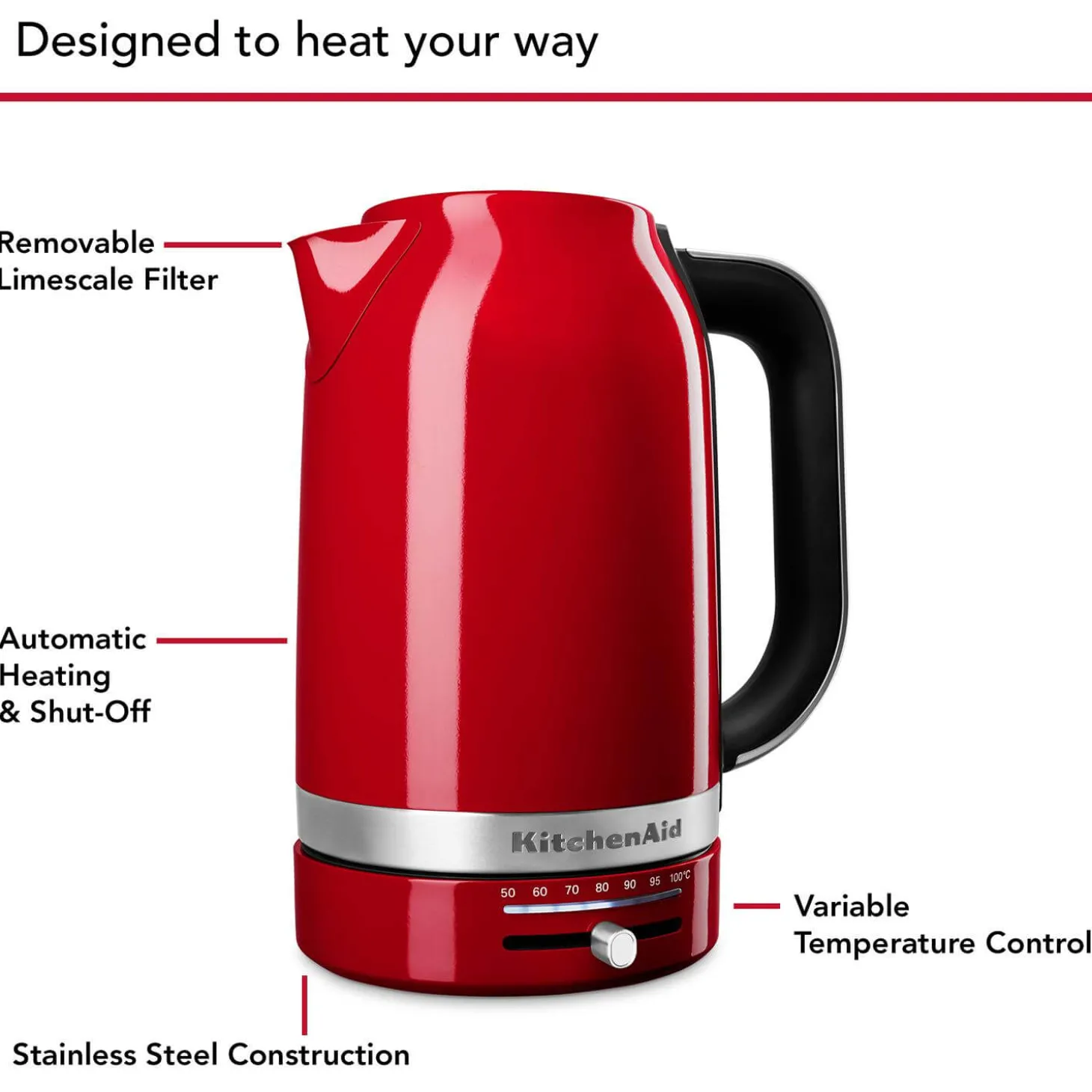 KitchenAid Variable Temperature 5KEK1701BER 1.7 Litre Kettle - Empire Red