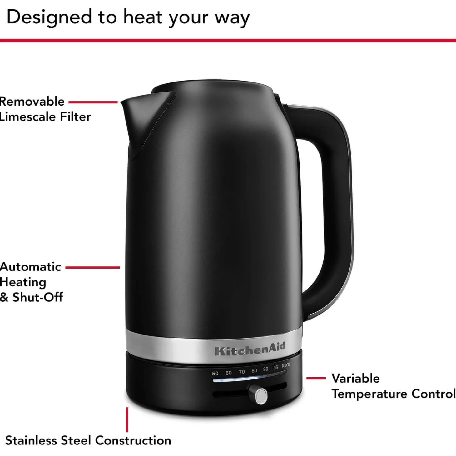 KitchenAid Variable Temperature 5KEK1701BBM 1.7 Litre Kettle - Matt Black