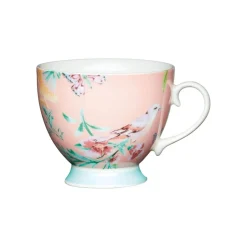 KitchenCraft 400ml Footed Mug - Peach Birds