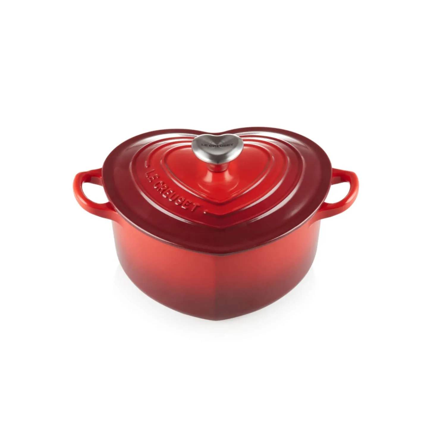 Le Creuset Cast Iron Heart Casserole with Stainless Steel Heart Knob - Cerise