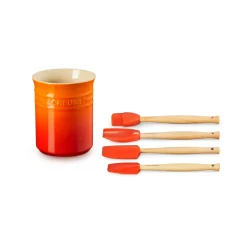 Le Creuset Craft 4-Piece Utensil Set with Stoneware Utensil Jar - Volcanic
