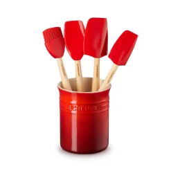 Le Creuset Craft 4-Piece Utensil Set with Stoneware Utensil Jar - Cerise