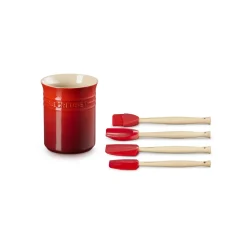 Le Creuset Craft 4-Piece Utensil Set with Stoneware Utensil Jar - Cerise