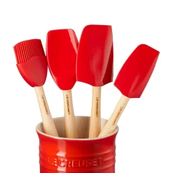Le Creuset Craft 4-Piece Utensil Set with Stoneware Utensil Jar - Cerise