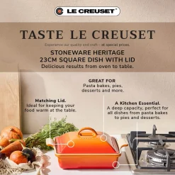 Le Creuset Heritage Stoneware 23cm Square Dish with Lid - Cerise
