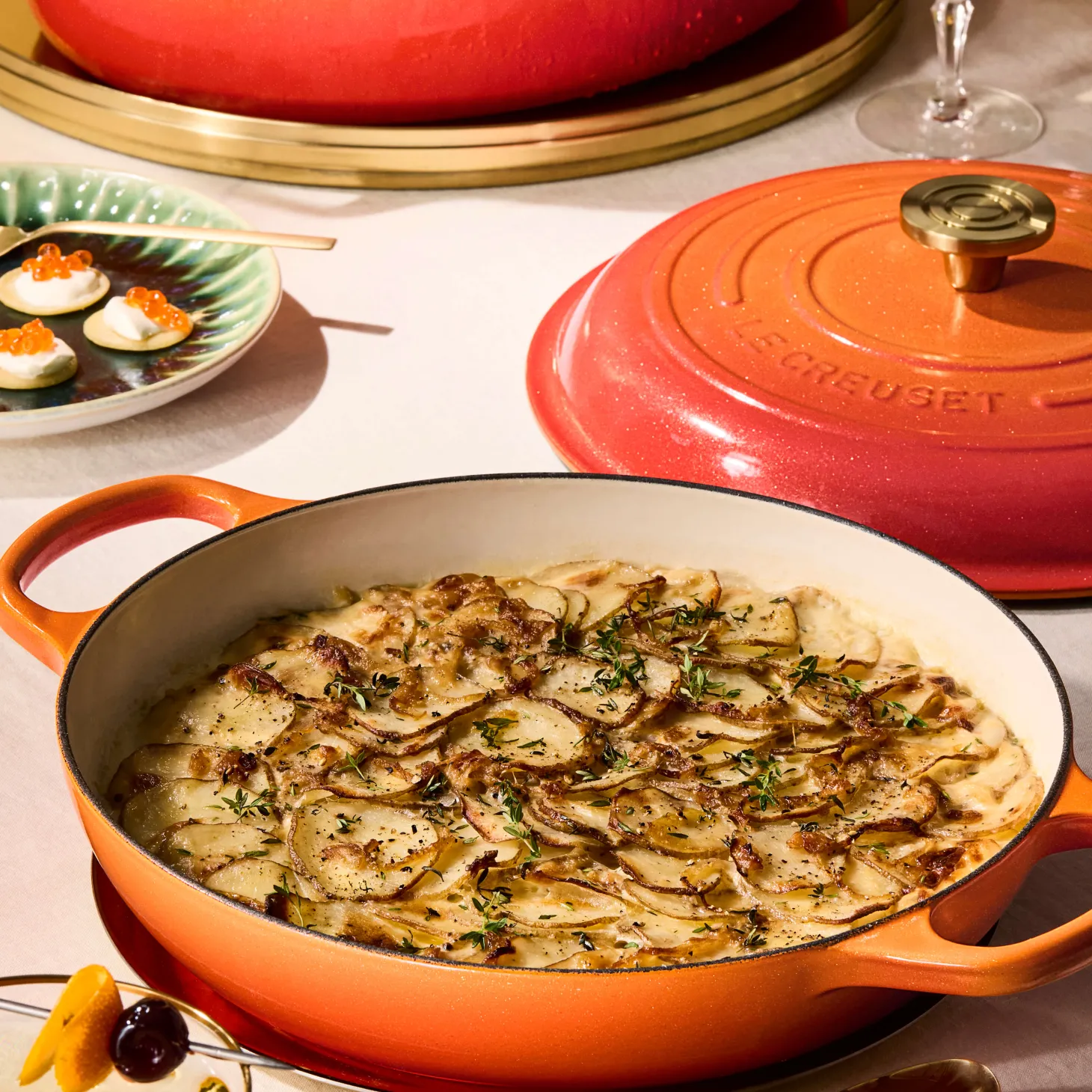 Le Creuset Limited Edition Signature 30cm Cast Iron Shallow Casserole - Flamme Doree