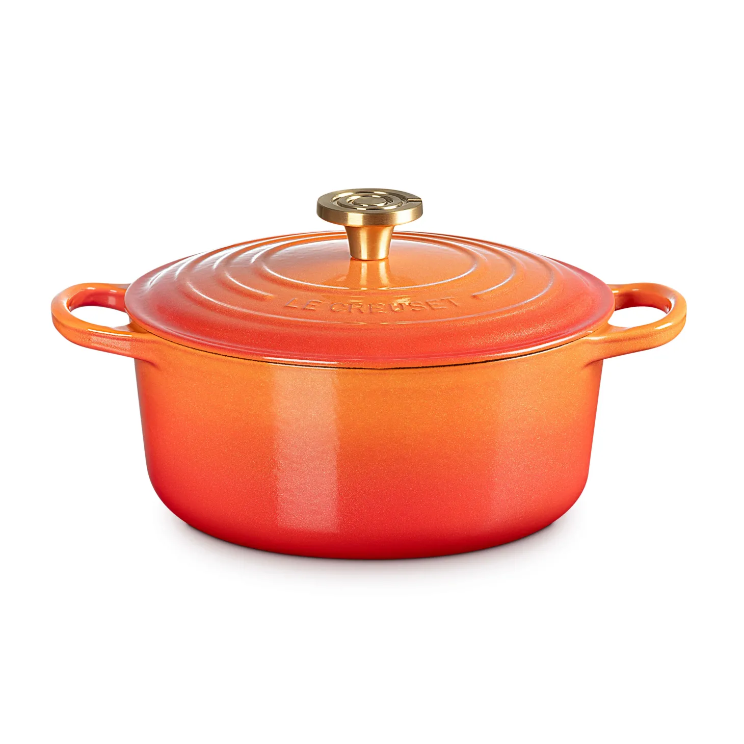 Le Creuset Limited Edition Signature 24cm Cast Iron Round Casserole - Flamme Doree