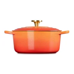 Le Creuset Limited Edition Signature 24cm Cast Iron Round Casserole - Flamme Doree