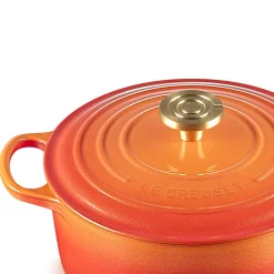Le Creuset Limited Edition Signature 24cm Cast Iron Round Casserole - Flamme Doree