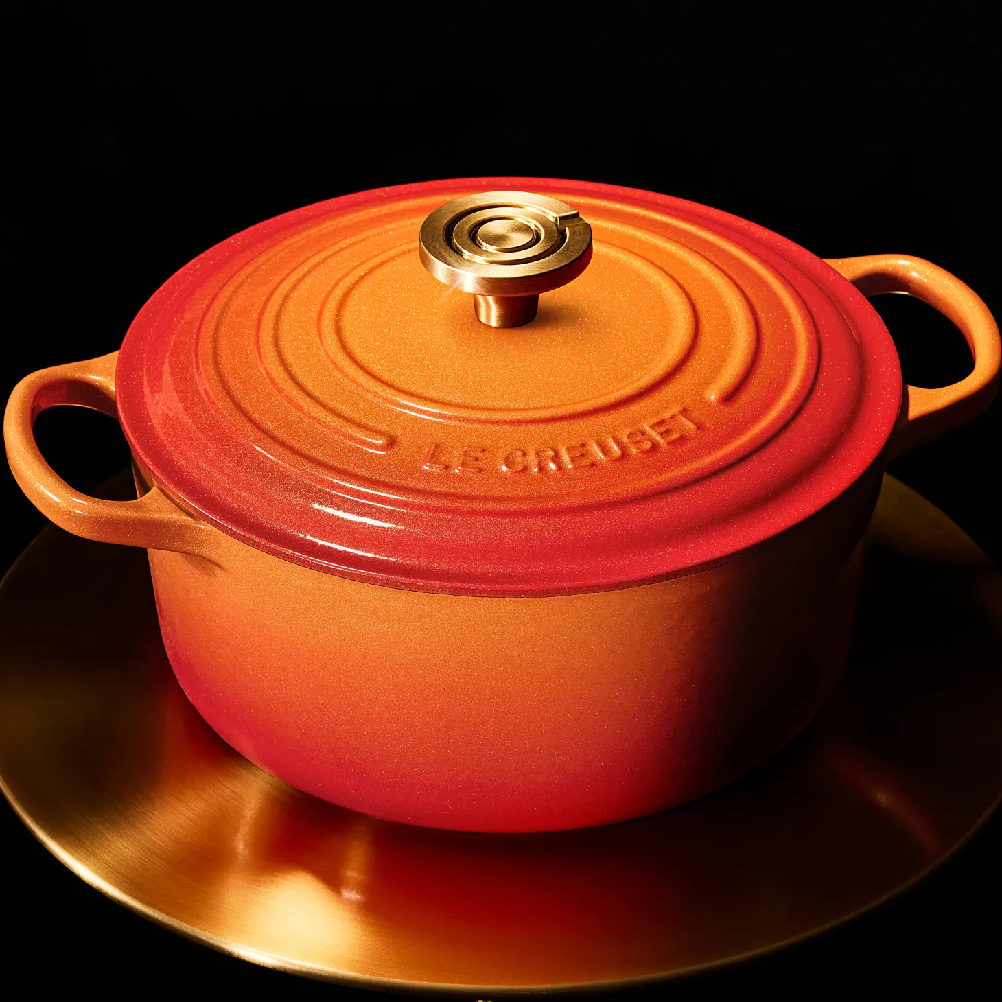 Le Creuset Limited Edition Signature 24cm Cast Iron Round Casserole - Flamme Doree