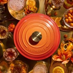 Le Creuset Limited Edition Signature 24cm Cast Iron Round Casserole - Flamme Doree
