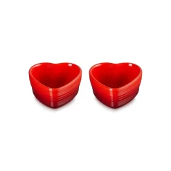 Le Creuset Set of 2 Heart Stoneware Ramekins - Cerise