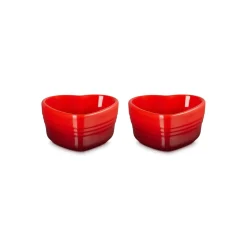 Le Creuset Set of 2 Heart Stoneware Ramekins - Cerise