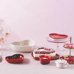 Le Creuset Set of 4 Mini Heart Stoneware Bowls - Cerise