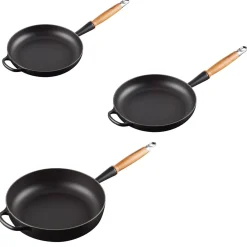 Le Creuset Signature Cast Iron 3 Piece Frying Pan & Saute Pan Set - Satin Black