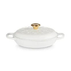 Le Creuset Signature 26cm Cast Iron Christmas Shallow Casserole - Snowflakes