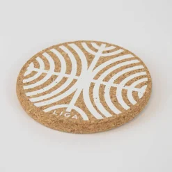 Liga Round Cork Coaster - Ripples - White