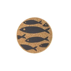 Liga Round Cork Coaster - Fish - Grey