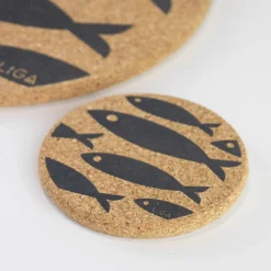 Liga Round Cork Coaster - Fish - Grey