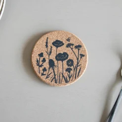 Liga Round Cork Coaster - Wildflower - Grey