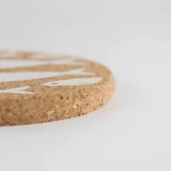 Liga Round Cork Coaster - Fish - White