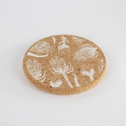 Liga Round Cork Coaster - Thistle - White