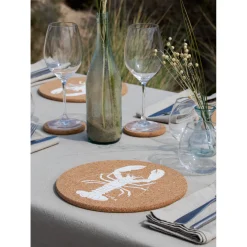 Liga Round Cork Placemat - Lobster - White