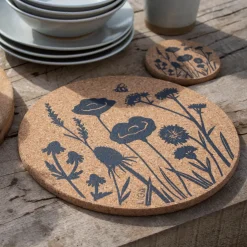 Liga Round Cork Placemat - Wildflower - Grey