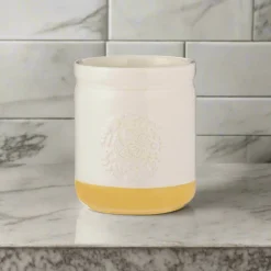 Mason Cash Stoneware Home To Roost 12cm x 12.5cm Utensil Pot - Cream & Yellow