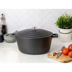 Masterclass Cast Aluminium 28cm Lightweight Round Casserole Dish - Black