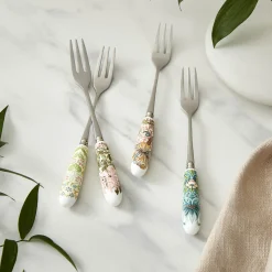 Morris & Co Set Of Four Pastry Forks With Porcelain Handle