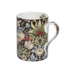 Morris & Co Strawberry Thief 340ml Porcelain Mug - Chocolate Slate