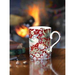 Morris & Co Strawberry Thief 340ml Porcelain Mug - Crimson Slate