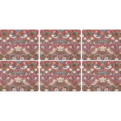 Morris & Co Strawberry Thief Set Of 6 Placemats - Red