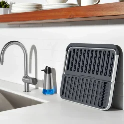 OXO Good Grips Aluminium Fold Flat Dish Rack - Grey