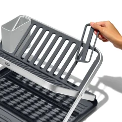 OXO Good Grips Aluminium Fold Flat Dish Rack - Grey