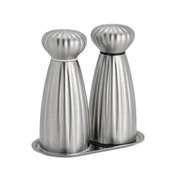 Robert Welch Palm Medium Stainless Steel Salt & Pepper Mill Set with Tray - Satin