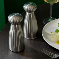 Robert Welch Palm Medium Stainless Steel Salt & Pepper Mill Set with Tray - Satin