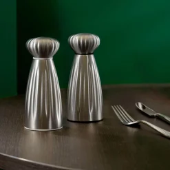 Robert Welch Palm Medium Stainless Steel Salt & Pepper Mill Set with Tray - Satin