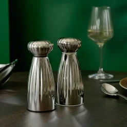 Robert Welch Palm Medium Stainless Steel Salt & Pepper Mill Set with Tray - Bright