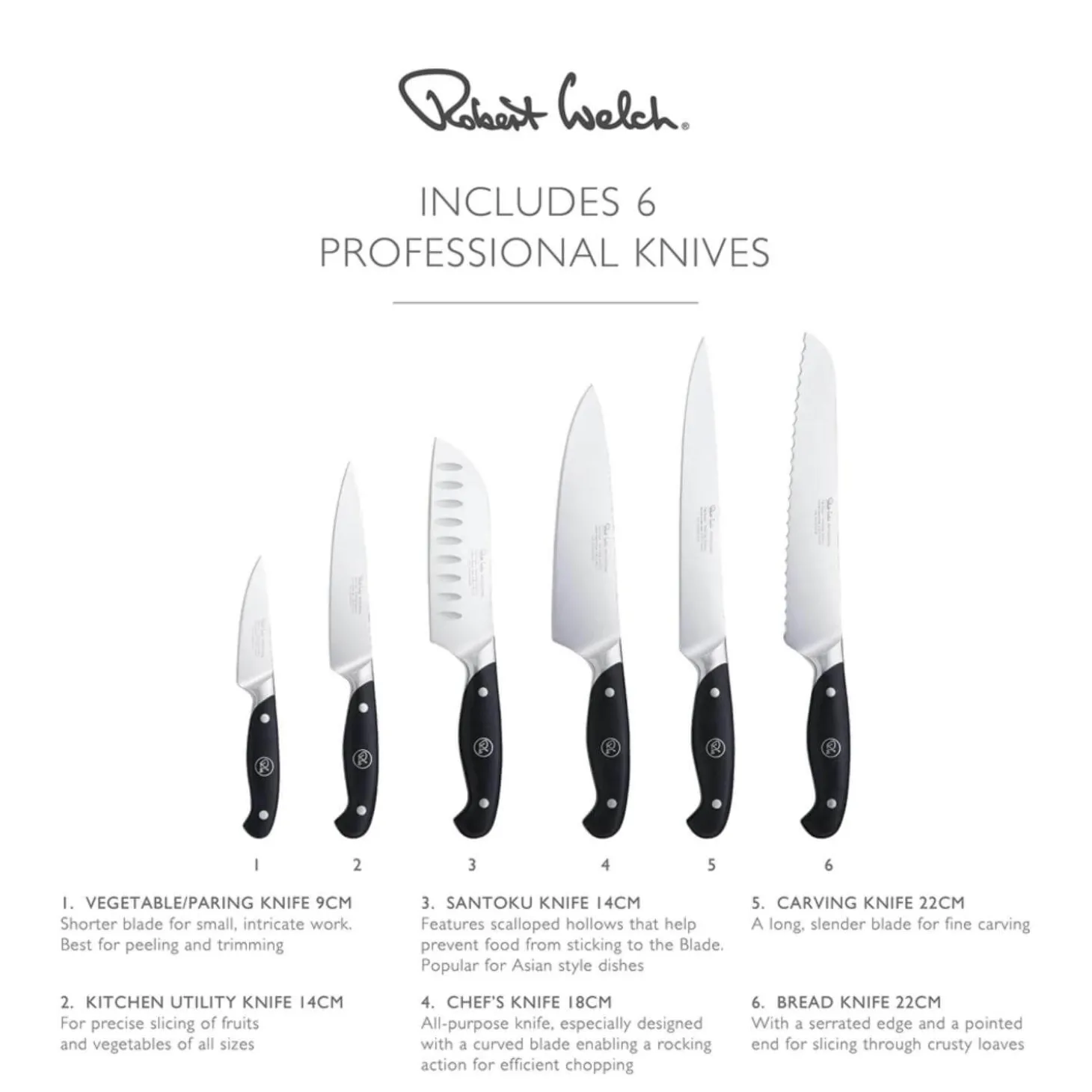 Robert Welch Professional V Angle 7 Piece Kitchen Knife Block Set
