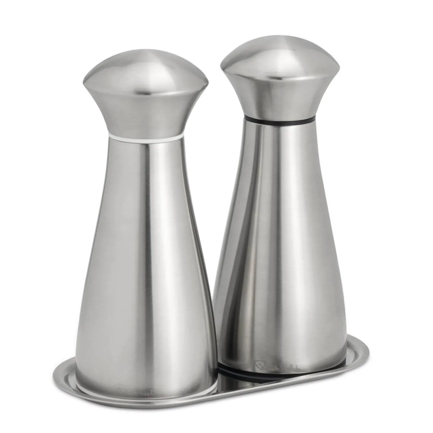 Robert Welch Signature 16.5cm Salt & Pepper Mills with Tray - Satin