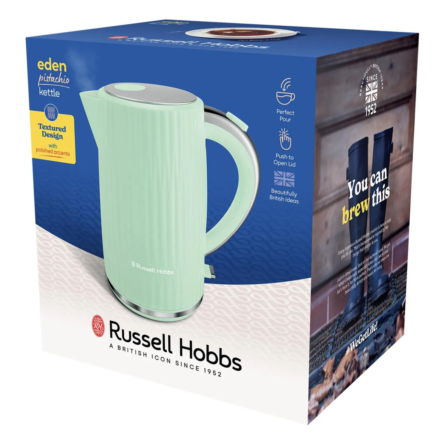 Russell Hobbs Eden 1.7 Litre Kettle & 2-Slice Toaster Set - Pistachio Green