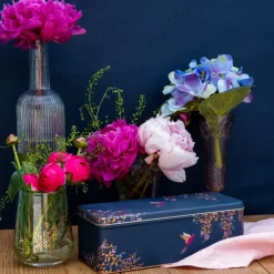 Sara Miller London Long Deep Rectangular Tin - Navy Hummingbird