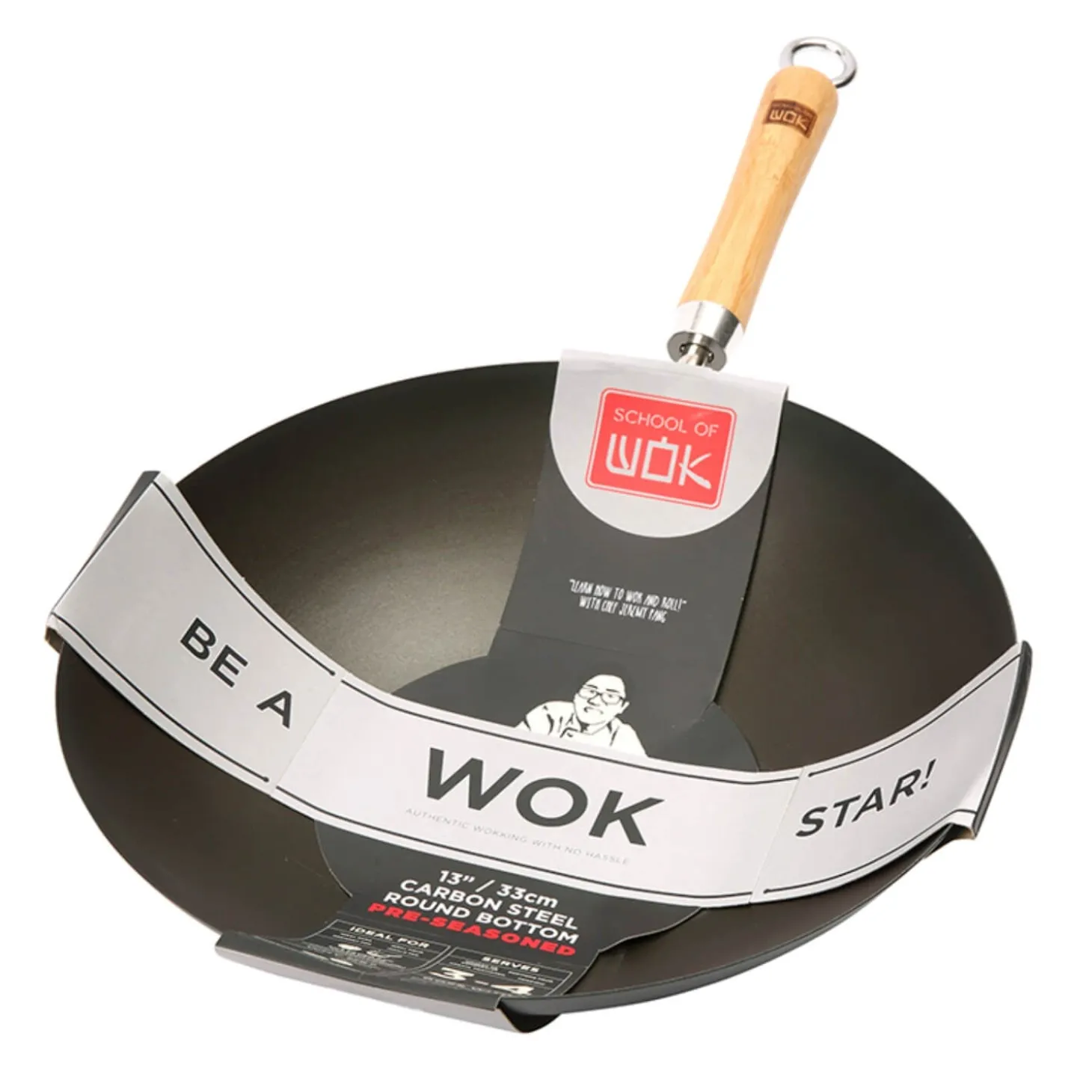 School of Wok Pre-Seasoned Round Base Wok - 33cm